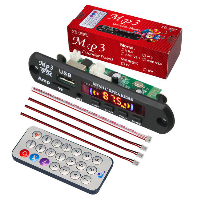 VIRE 108BT Mp3 Audio Amplifier Decoder Board TF USB 2*10W MP3 AMP Module
