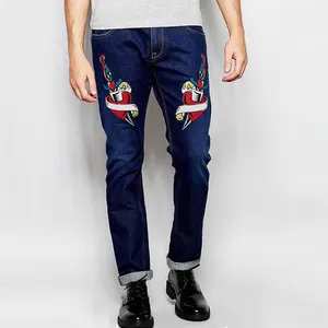 Pantalones vaqueros bordados personalizados para hombre, venta al por mayor, fabricantes de China