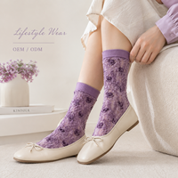 Chaussettes en coton pour femmes, motif floral jacquard 3D en relief, style décontracté, OEM/ODM, motif paisley rose