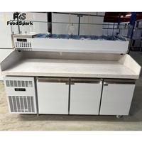 Table de préparation commerciale numérique à température contrôlée pour sandwichs, pizzas et salades, avec réfrigérateur manuel et vitrine réfrigérée de comptoir pour pizzas