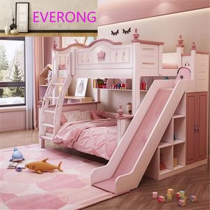 Cama Infantil Rosa con Diseño <span class=keywords><strong>de</strong></span> Corona <span class=keywords><strong>para</strong></span> Niñas, Cama Litera Multifuncional con Tobogán - Product Image 6