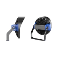 Projecteur LED rond à très haute luminosité, design bleu et noir, éclairage extérieur longue portée pour stades, aéroports, ports