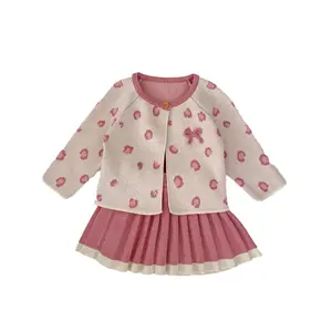 Engepapa Autumn infant pink knit sweater newborn cute jacket girls casual halter dress baby girl clothing set