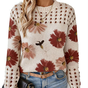 เสื้อสเวตเตอร์ถักคอวีแบบใหม่สไตล์ฤดูใบไม้ผลิ  แบบโปร่ง  สามารถสกรีนลายได้  แขนยาว  เสื้อสเวตเตอร์แฟชั่นสำหรับผู้หญิง - Product Image 3