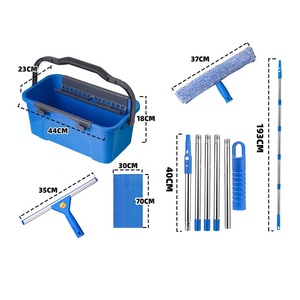 Kit professionnel de nettoyage de vitres en plastique <span class=keywords><strong>avec</strong></span> <span class=keywords><strong>seau</strong></span>, perche télescopique, brosse et raclette – Écologique et durable pour usage domestique et commercial - Product Image 2