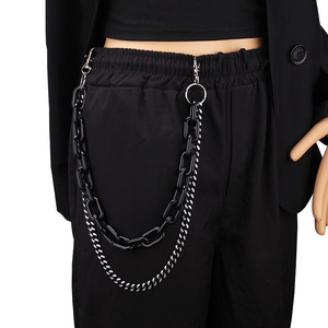 Waist <b>Chain</b> Black Acrylic Double Layer Punk Streetwear Hip Hop Fashion Body <b>Chain</b> For Daily Wear - Product Image 2