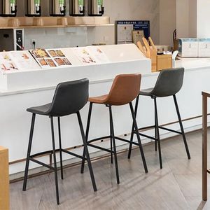 Antique Style Light Luxury PU Leather Backrest Metal Legs Bar Stools for Home Restaurant - Product Image 4