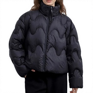 Blouson matelassé marron à col roulé avec fermeture éclair, coupe-vent épais, manteau d'hiver décontracté, coupe ample, longueur courte - Product Image 5
