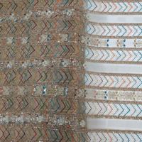 Tissu en dentelle florale brodée de perles, léger et transparent pour femmes, textiles de maison, foulards, châles