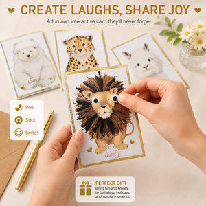 Carte d'invitation scolaire ou pour baby shower, motif animal lion, logo personnalisé, 3D faite à la main, 300 g/m², yeux boule, avec enveloppes, vente en gros - Product Image 6