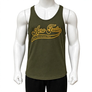 Débardeur sans manches Aero Faster pour homme, vert olive, 100% coton, col rond, respirant, vêtements de sport, logo imprimé numérique - Product Image 1