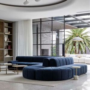 Set furnitur ruang tamu sofa desain mewah beludru biru dongker 1 + 2 + 3 bagian sofa - Product Image 1