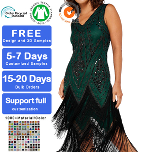 Robe mini à franges et sequins personnalisée, robe de danse élégante et scintillante, robe latine verte sans manches à sequins pour femmes - Product Image 1