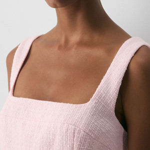 Robe mini trapèze vintage brodée en tweed à col carré sans manches pour femme, taille naturelle, élégante pour le bureau ou les soirées - Product Image 5