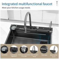 Évier de cuisine intelligent de luxe avec cascade, multifonctionnel, numérique, ensemble d'évier de cuisine noir