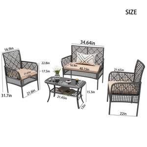 Juego de patio de 4 piezas resistente a la intemperie con sillón y mesa de centro Diseño de mimbre calado para relajación al aire libre - Product Image 2