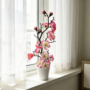 Bonsaï artificiel de fleurs de prunier, 28 cm de haut, simulation réaliste, décoration d'hiver, décoration chinoise pour la maison et le bureau, pot rond, fleur artificielle - Product Image 4