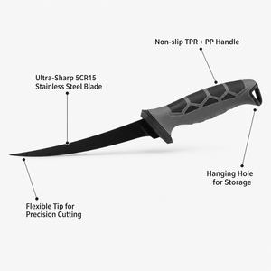 Coltello Professionale per Sfilettare Pesce in Acciaio Inox 5CR15, Resistente all'Acqua Salata, Manico Antiscivolo, Strumento per Sfilettare il Pesce con Fodero - Product Image 4
