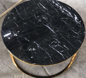 Moderner Runder Schwarzer Marquina Marmor Couchtisch mit Edelstahlrahmen und Naturmaterial für Wohnzimmer-Möbel - Product Image 1