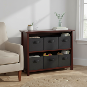 Verona mensola a 2 sezioni con 6 cestini in tessuto nero pieghevole - Product Image 3