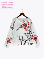 Pull en tricot pour femme, motif fleur de prunier rouge, nouveau style chinois 2026, col en V, coupe oversize, imprimé floral numérique