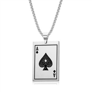Collier vintage en acier inoxydable 316 avec pendentif chanceux gravé As de Pique, Roi, Cœur, unisexe, cadeau, bijoux en gros - Product Image 4