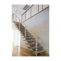 Escalier Stringer avec balustrade à barres rondes, système de garde-corps moderne pour escalier intérieur/extérieur