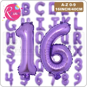 16/40 इंच बैंगनी A-Z पत्र/0-9 संख्या बैलोन जन्मदिन की पार्टी सजावट शादी गोद भराई 100 दिनों गुब्बारे Globos वर्षगांठ