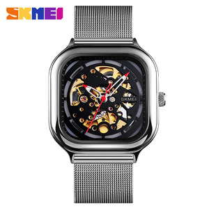 Skmei Skeleton Men's Automatic Mechanical Watch 30M Waterproof Square Stainless Steel Mesh Strap - Product Image 5