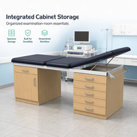 Table d'examen médical réglable avec armoire et tiroirs en bois, lit d'examen pour patients en clinique et hôpital avec porte-rouleau de papier