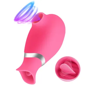 新的迷你可爱高品质女性性玩具玫红硅用舌头舔阴蒂振动奶嘴双吸振动器