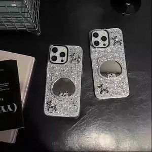 Cover per iPhone 15 Pro Max 14 13 16 17 con Specchio per il Trucco e Design Speciale per Donne, Decorazione Orso Cane Bling con Colla a Goccia - Product Image 5