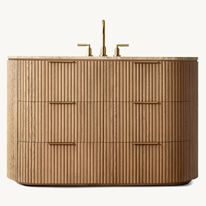 Elegante <span class=keywords><strong>Mobile</strong></span> <span class=keywords><strong>Bagno</strong></span> Moderno in Rovere Americano, Personalizzabile, con 6 Cassetti, Tavolo da Toeletta di Lusso con Piano in Marmo, Consolle in Legno di Alta Qualità - Product Image 1