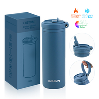 Bouteille d'eau sport en acier inoxydable de 18 oz avec logo personnalisé, isotherme, anti-fuite, à large ouverture, avec paille, pour enfants et salle de sport