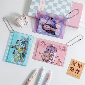 투명 PVC 변경 카드 지갑 하이 퀄리티 미니 반짝이 버튼 개폐식 카드 슬리브 재고 귀여운 소녀 하트 동전 지갑