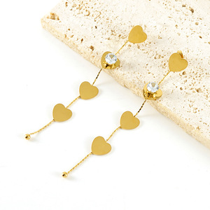 Heart Shaped Drop <b>Earrings</b> 18K Plated Gold Long <b>Tassel</b> Studs For Women Party Jewelry - Product Image 4