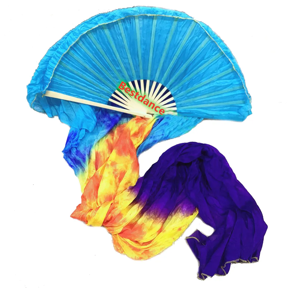 1.2 m 1.5m 1.8m Long fan silk veils Belly Dance Real Silk Bamboo Fan Veil Right hand Left hand 100 colors OEM