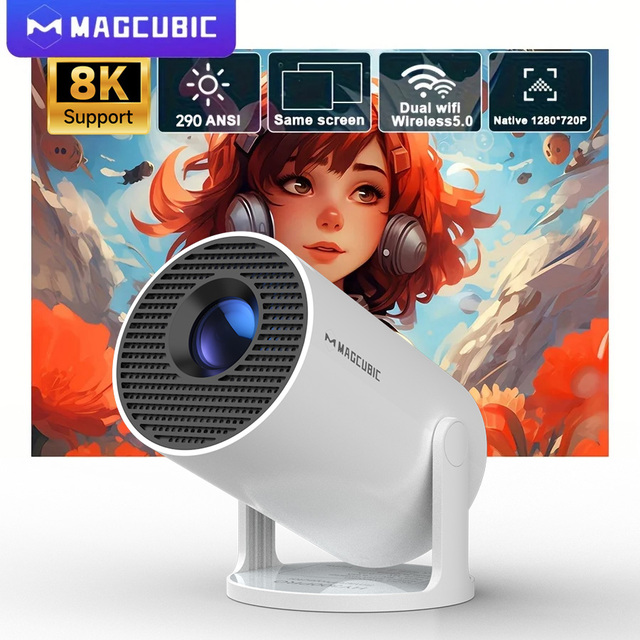 For HY300 PRO Portable LCD Projector 8K Android 14 Dual Wifi6 290ANSI Allwinner H726 BT5.0 1280x720P Home Cinema Outdoor