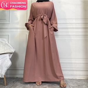 6673 #   Vestido Largo Maxi al por Mayor con Bolsillos Laterales, Puños Elásticos, Liso, Abaya Musulmana para Mujer, Vestidos Modestos - Product Image 1