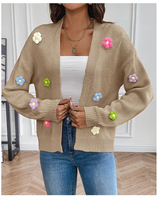 Nouvelle mode crochet à la main fleur doux tricoté Cardigan décontracté pull doux et ample