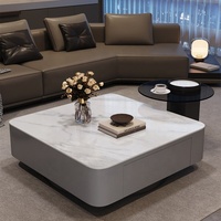 Table basse de style luxe léger et minimaliste, en dalle de roche, avec rangement, coins arrondis, nouvelle taille carrée, pour salon haut de gamme