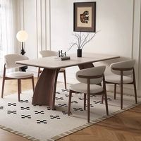 Ensemble de table à manger rectangulaire extensible en marbre, style nordique minimaliste, avec 6 chaises en bois massif pour usage domestique - Vente en gros