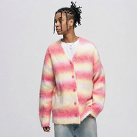 Pull en mohair tricoté pour homme, cardigan respirant à rayures, personnalisable avec logo sur le dos et le col, idéal pour l'hiver