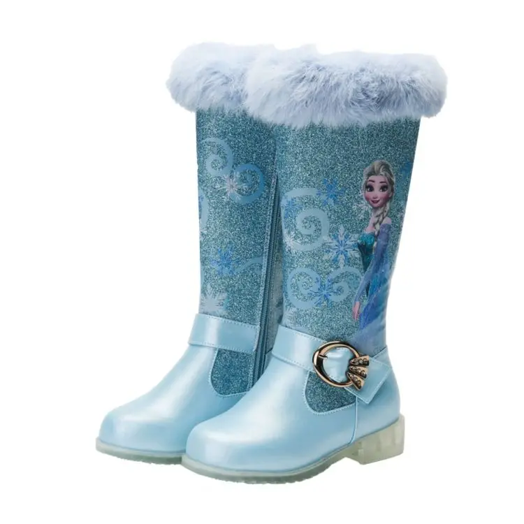 2021 Winter New Children's High-heeled Long kids leather Boots Little girls Plush children's Snow Boots