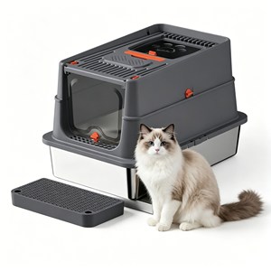 Durable Stainless Steel <b>Cat</b> Litter <b>Box</b> Fully Enclosed Anti Leakage Odor Control Design For Multi <b>Cat</b> Household Us - Product Image 1