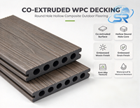 Plancher extérieur en composite bois-plastique co-extrudé WPC 140x23mm, à trous ronds, creux, antidérapant, grain de bois embossé