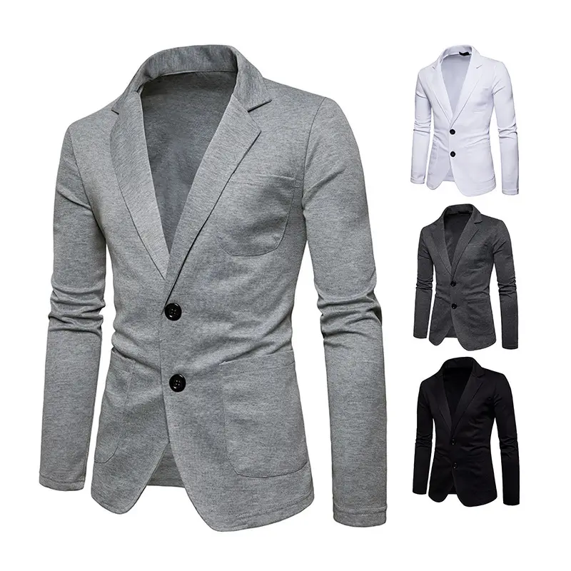 Spring and Autumn European Size Men's Fashion Jacket Two Button Casual Small Suit Solid Color Knitted Casual Coat