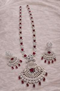 Traditional American Diamond Pendant Set - Classic Silver Plated <b>Necklace</b> <b>and</b> <b>Earrings</b> Jewelry for Women <b>and</b> Girls - Product Image 2