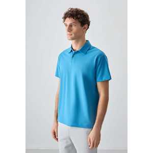 Polo en coton bleu pétrole pour homme, manches courtes, coupe ample, basique 88381 - Product Image 2