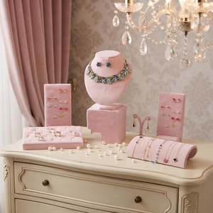 Nuovo Set Espositivo Portatile di Lusso in Velluto Moderno e alla Moda, Serie <span class=keywords><strong>Rosa</strong></span>, Personalizzabile, per Anelli, Orecchini e Collane - Product Image 1